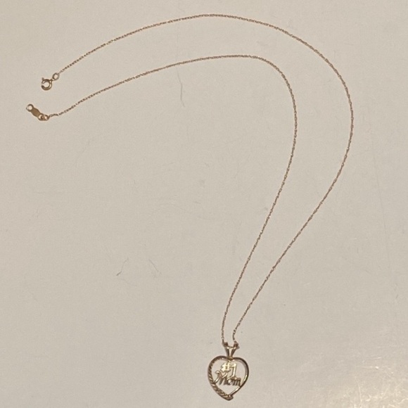 14K SOLID YELLOW GOLD #1 MOM HEART PENDANT GOLD CHAIN SIGNED AURAFIN - AUTHENTIC - Picture 13 of 16